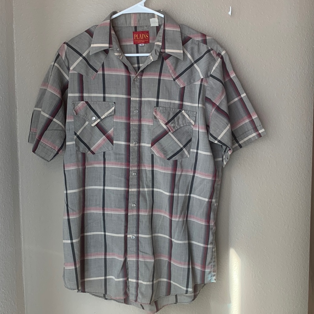 Mens Medium Plains Western Wear Pearl Snap Short Sleeved Shirt.